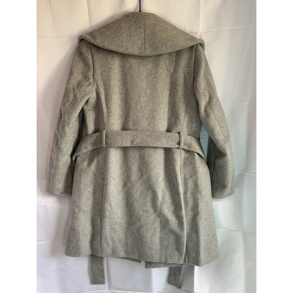 NWT Ann Taylor Womens XS Overcoat Grey Wool Blend Lined Polyester Belt Shawl - Picture 2 of 9